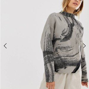 Weekday jacquard sweater in mole w black pattern